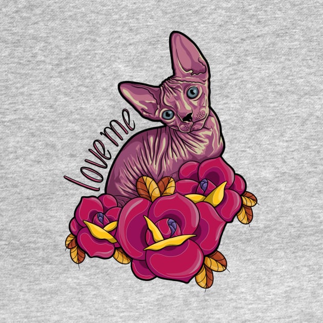 Sphynx cat with roses by InkSmith